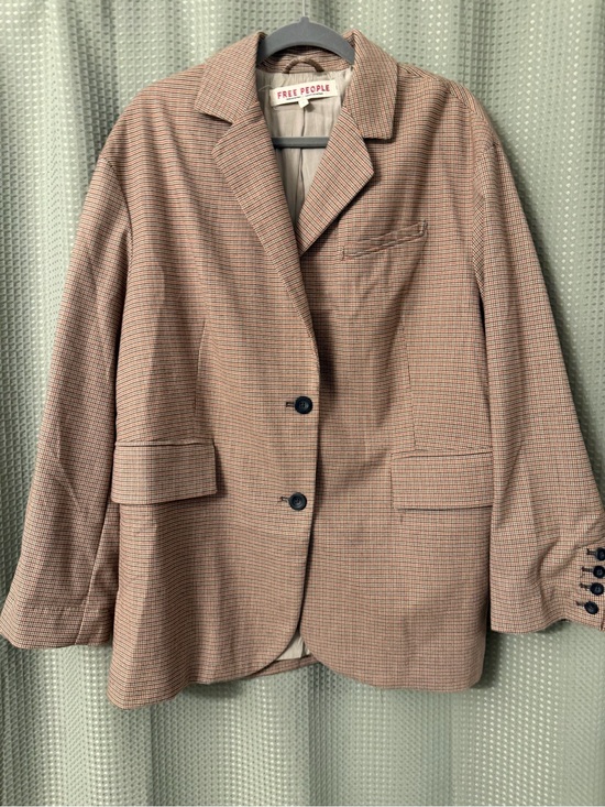 Free People Jackets & Blazers - Free People Tan Brown Checked Single-Breasted Blazer